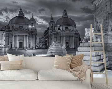 Piazza del Popolo in black and white in Rome by Bas Meelker