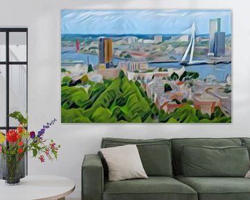 Painting Skyline Rotterdam in Cobra style by Slimme Kunst.nl