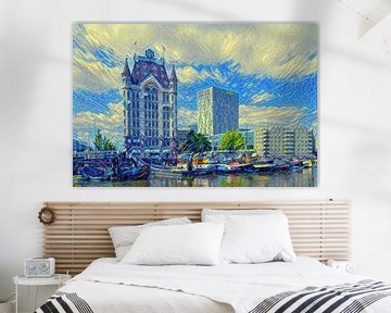 Painting White House Rotterdam in style of the Starry Night by Slimme Kunst.nl