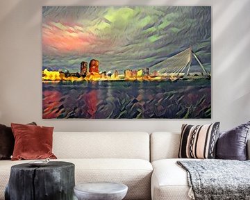 Futuristic Painting Quay Rotterdam by Slimme Kunst.nl