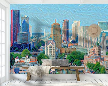 Futuristic Painting Skyline Rotterdam 2020 by Slimme Kunst.nl