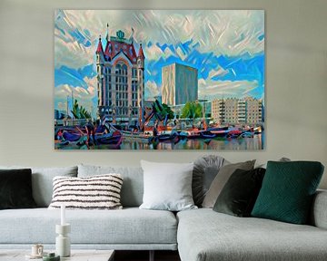 Modern schilderij van Witte Huis Rotterdam van Slimme Kunst.nl