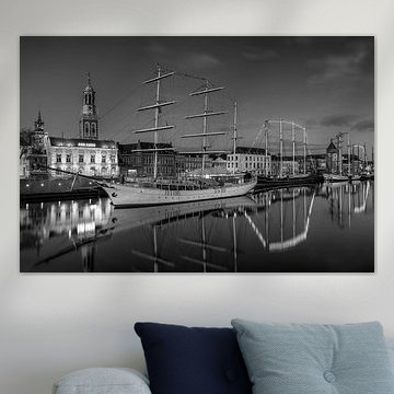 Stadtfront Kampen mit Stedemaeght schwarz-weiß von Fotografie Ronald