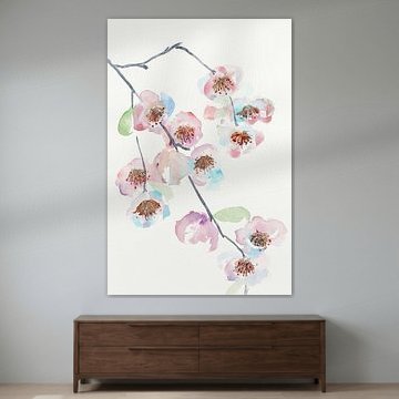 La branche fleurie (joyeuse aquarelle fleurs plantes belles couleurs douces pastel printemps nature)