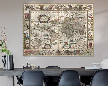 Weltkarte mit dekorativen Rändern, Jan Aertse van den Ende