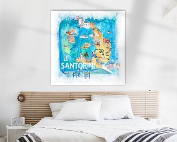 Santorini Griekenland Geïllustreerde kaart van Markus Bleichner