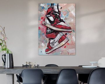 Nike air Jordan 1 Retro High Off-White Chicago schilderij. van Jos Hoppenbrouwers