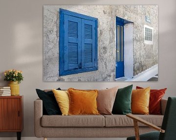 Blue shutters on Samos by Elly Damen