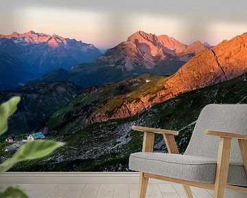 Mountain landscape "Alpenglühen Mindelheimer Hütte" by Coen Weesjes