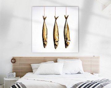 Drie makrelen hangen aan keukentouw van MICHEL WETTSTEIN