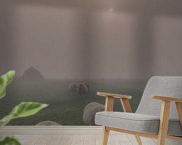 Sheep in the fog by Moetwil en van Dijk - Fotografie