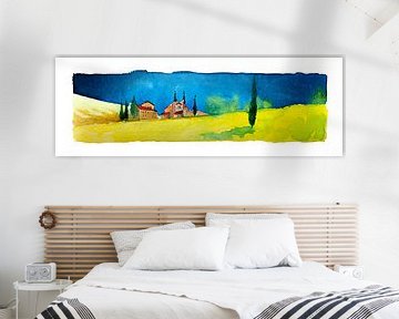 Toscaanse landschap | Aquarel schilderij van WatercolorWall