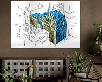 NY City Block pen drawing by Maarten Schets