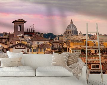 Pink sunset glow over the rooftops in Rome - Italy by Michiel Ton