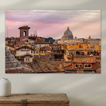 Pink sunset glow over the rooftops in Rome - Italy von Michiel Ton