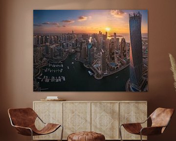 Panorama du coucher de soleil de la marina de Dubaï sur Jean Claude Castor