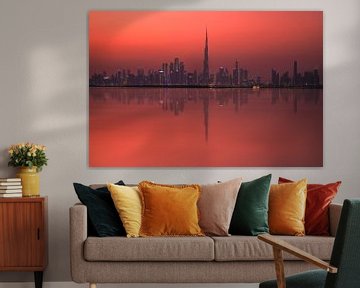 Dubai skyline reflectie met Burj Dubai van Jean Claude Castor