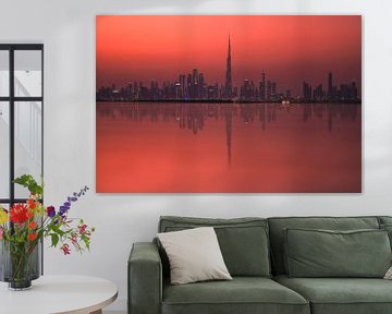 Dubai skyline reflectie met Burj Dubai van Jean Claude Castor