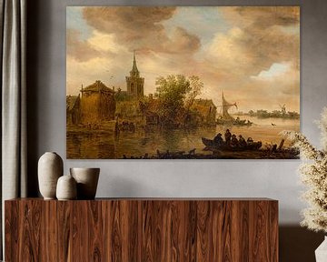 Flussblick mit Kirche und Bauernhof, Jan van Goyen