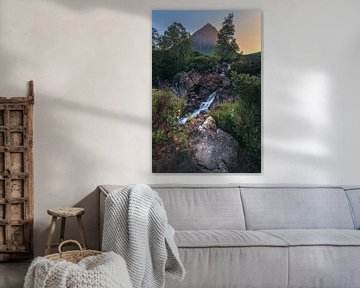 Scotland Glen Etive waterfall in the evening light by Jean Claude Castor