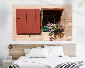 Old window with shutter and flower box Old Town, Nuremberg, Bavaria, Germany, Europe