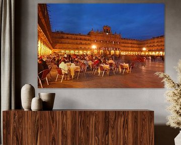 Plaza Mayor avec l'hôtel de ville au crépuscule, Salamanque, Castille et Léon, Castille et Léon, Esp