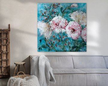 Peinture de fleurs bleu clair.