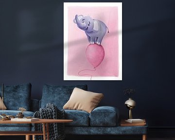 paarse olifant op roze ballon van Stefan Lohr