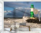 Leuchtturm in Warnemünde bei Sturm von Werner Dieterich auf ArtFrame,  Leinwand, Poster und mehr | Art Heroes