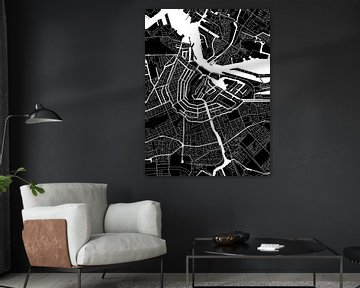 Amsterdam | Plan de la ville moderne en noir et blanc