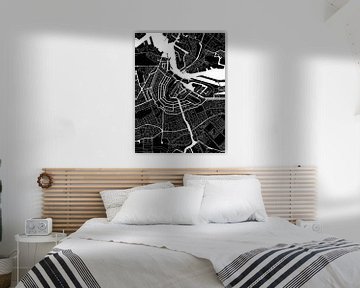 Amsterdam | Moderner Stadtplan in Schwarz-Weiß von Wereldkaarten.Shop