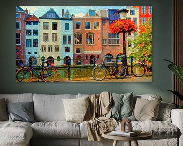 Colourful Painting Canalhouses Utrecht by Slimme Kunst.nl