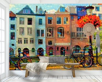 Colourful Painting Canalhouses Utrecht by Slimme Kunst.nl