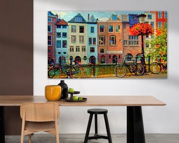 Buntes Gemälde Kanalhäuser Utrecht von Slimme Kunst.nl