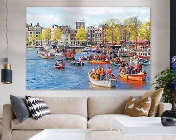 Celebration of King's Day on the canals in Amsterdam Netherlands by Eye on You
