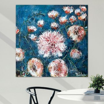Flower painting with blue background.
