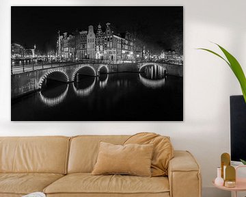 Amsterdam in de avond in zwart-wit - Keizersgracht van Tux Photography