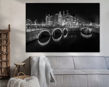 Amsterdam le soir en noir et blanc - Keizersgracht
