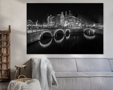 Amsterdam in de avond in zwart-wit - Keizersgracht