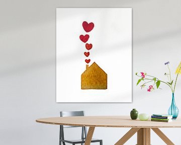 Een huis vol liefde | Aquarel schilderij van WatercolorWall