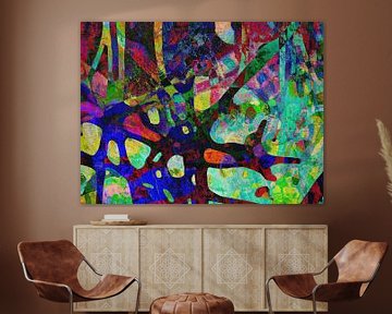 Art numérique moderne et abstrait en vert, bleu, violet, rose sur Art By Dominic