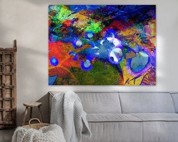 Modern, Abstract Digital Artwork in Blue, Orange, Green by Art By Dominic