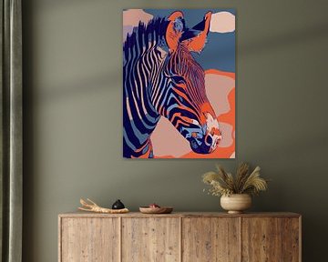 Zebra love, in orange and blue colors and pop art style by The Art Kroep