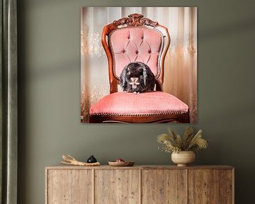SA11978878 Hangkoor konijn op een rose fluwelen antieke stoel van BeeldigBeeld Food & Lifestyle