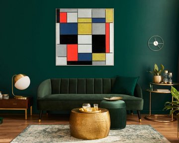 Samenstelling A, in zwart, rood, geel en blauw, Piet Mondriaan