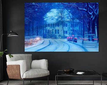 snowy road with villa, Bremen, Germany