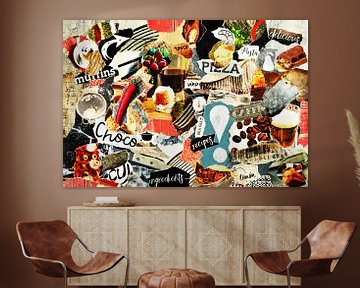 Restaurant food collage gemaakt van sniipers oud papier van Trinet Uzun