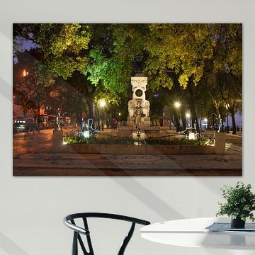 Springbrunnen am  Miradouro Sao Pedro de Alcantara in der Abendd�mmerung , Lissabon, Portugal