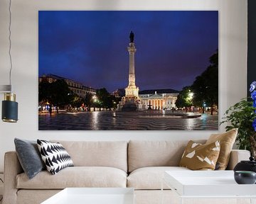  Monument à Dom Pedro IV et au Théâtre national sur le Rossio à Abendd�mmerung Lisbonne, Portugal