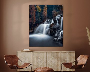 Waterfall with autumn colours by Leon Brouwer